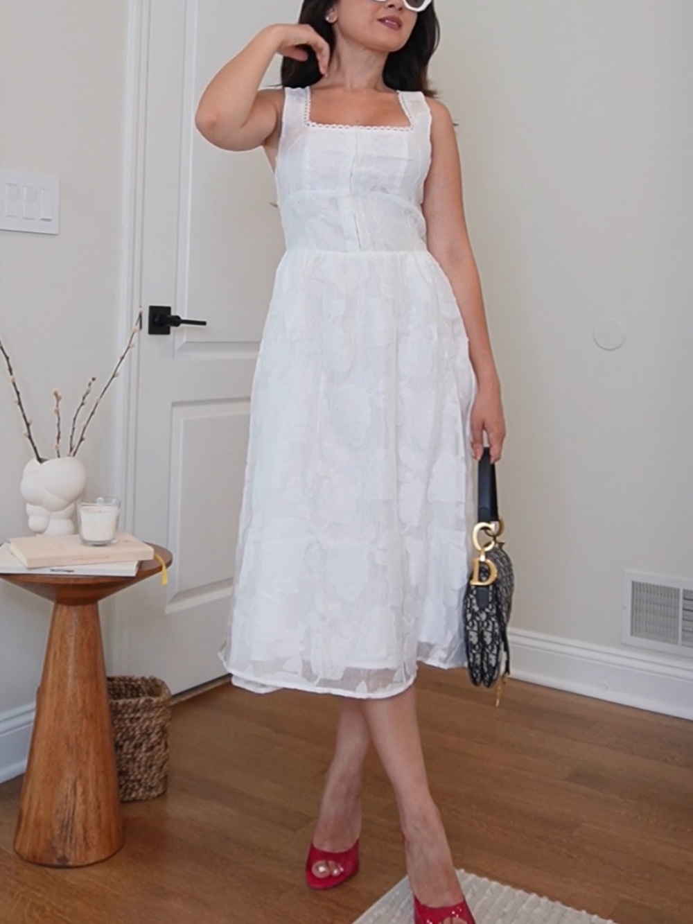 RIHOAS White Sleeveless Midi Dress with Square Neck
